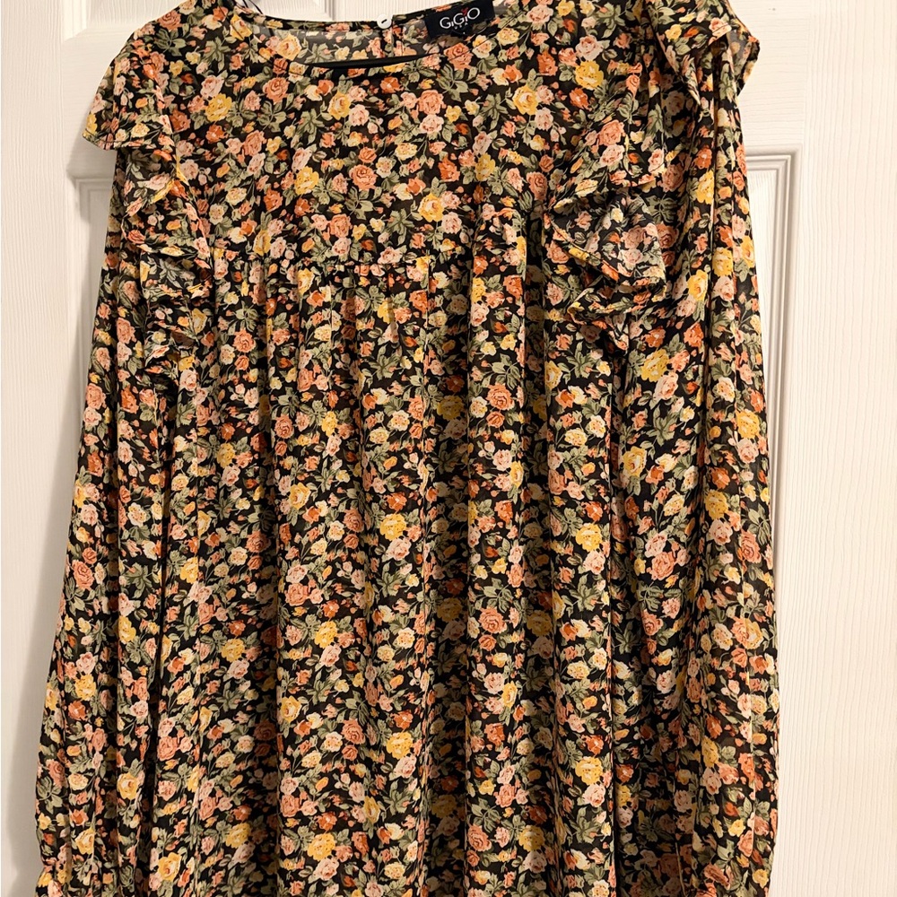 Floral Print Top with Ruffle Accents
